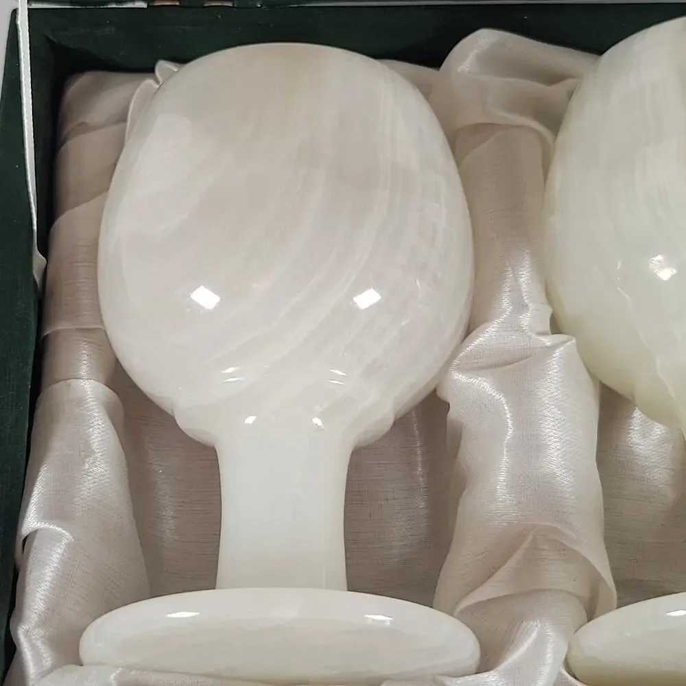 Set of 2 White Marble Goblets with Green Display Box - 5